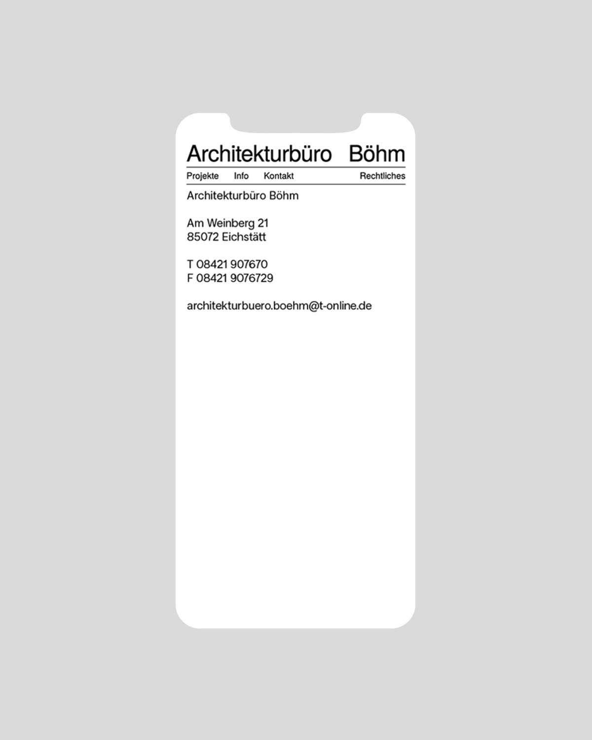Contact page on mobile